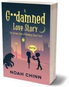 Book display of "A Goddamned Love Story" by Noah Chinn